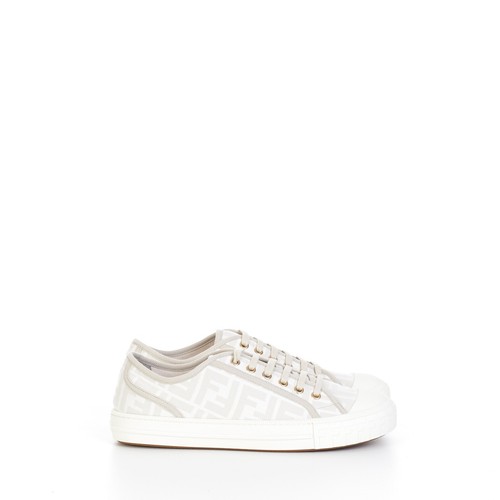 FENDI 695$ Men's Domino Low Top Sneakers In White FF Motif Jacquard Fabric