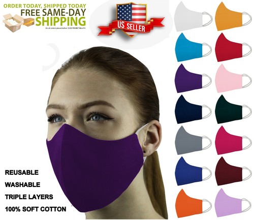 5 Face Masks Set in 3 sizes Triple Layers 100% Cotton Washable Reusable W/Pocket - Picture 60 of 101