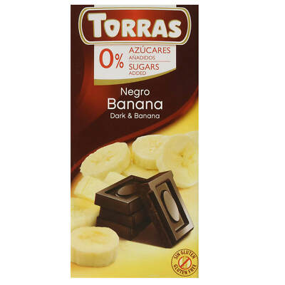 75g Torras Zartbitter Schokolade Negro Banane zuckerfrei und Vegan Glutenfrei 