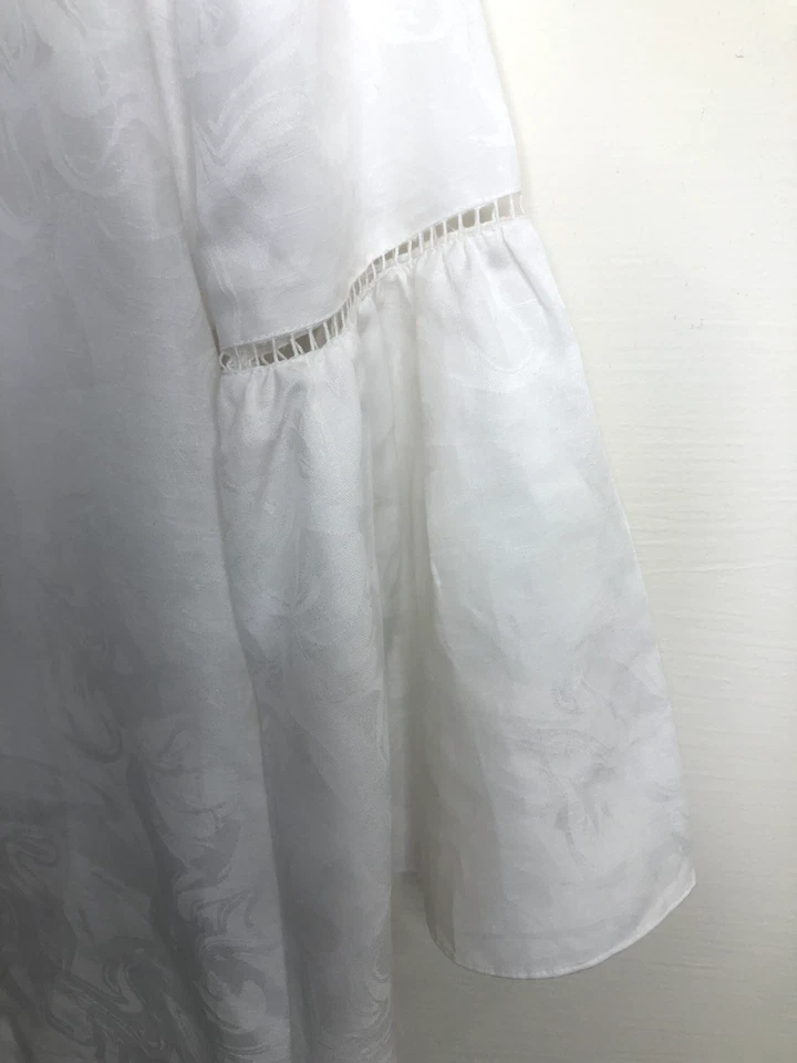 Robert Graham Women's Size Small Button Up White Blouse Bell Sleeves Lace Trim - Image 4 of 4