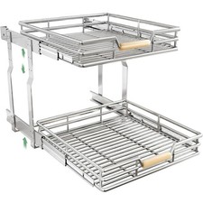 Chrome Pull Out Cabinet Organizer 2-Tier 23  x21" Sliding Drawers Heavy Duty