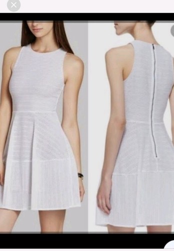 BCBGMAXAZRIA White Crew Neck Sleeveless A-Line Short Dress M YWZ65A58-100