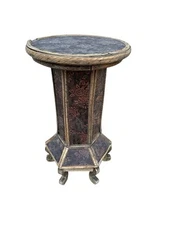 Antique Chinoiserie Pedestal, Hexagonal Base, Round  Top 20” Tall Hand Made