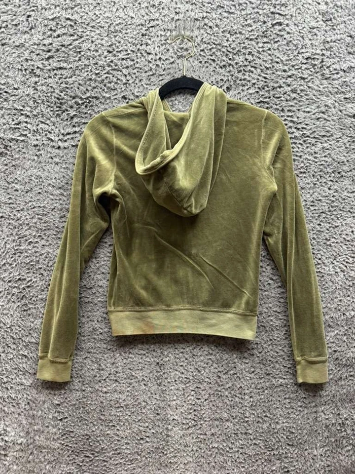 Chaqueta con Capucha Y2k Juicy Couture Terciopelo Cremallera Completa Verde Oliva Mujer Talla S Foto 2 de 4