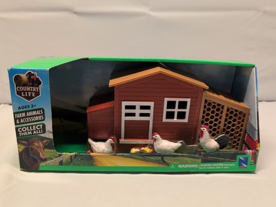 New Ray Country Life Chicken Coop W/ Animals Playset NIB 05136 