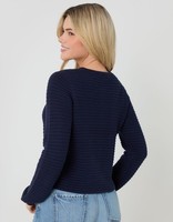 Threadbare Womens Navy Acrylic Crew Long sleeved Button Cardigan