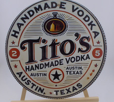 Titos Style Vodka Sign Round 8 Inch Bar Pub Man Cave Wall Decor Austin TX