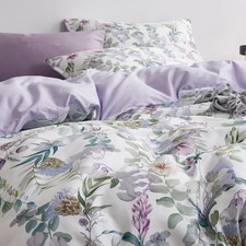 Floral Garden Style Duvet Cover Set Watercolor Purple Bedding Set Smooth Soft Fl