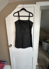 Fashion Nova Black White Plaid Strappy Mini Dress L Square Neck Sleeveless