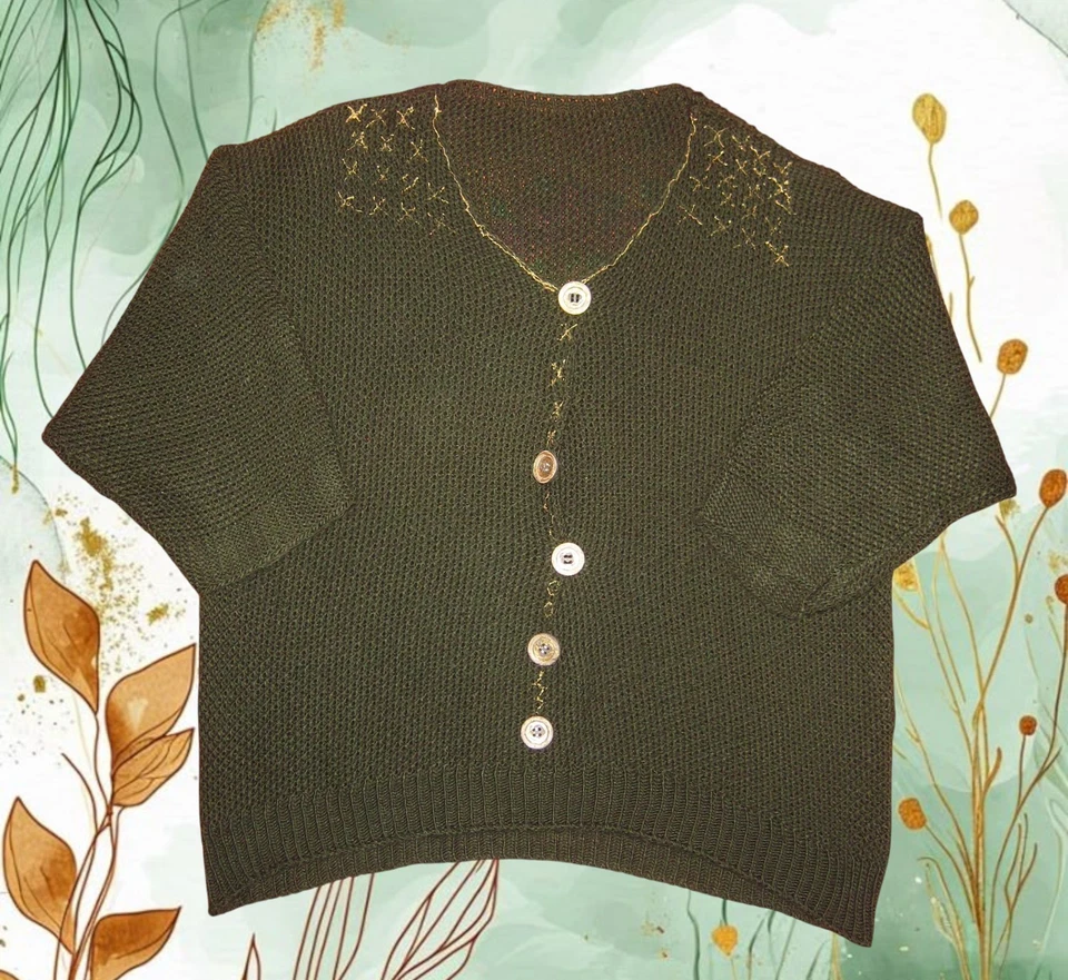 Gilet vert/doré TU fait main - Photo 4/4