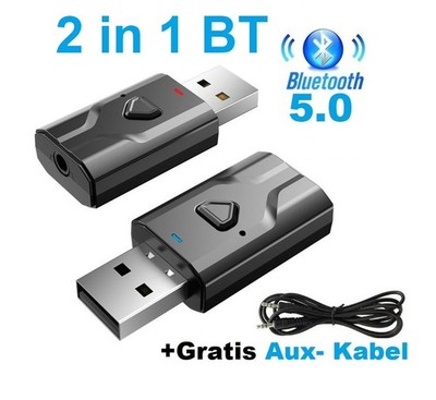 Bluetooth 2in1 5.0 Sender Empfänger Wireless USB Aux Audio Transmitter Adapter