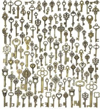 125pcs Vintage Skeleton Key Charms Antique Bronze Brass DIY Jewelry Making