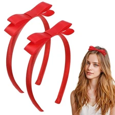 2 Pcs Red Bow Headband for Women Girls Cute Bowknot Headbands Knotted 