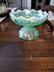 NEW Fenton Willow Green Hobnail Iridescent Opal Footed Candle Bowl 95th an. A210