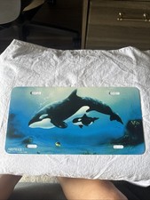 Vintage Aluminum Killer Whale License Plate, Wallart, Plaque Made In The USA.
