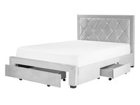 Bett Samtstoff Grau Schubladen Lattenrost 140 X 200 Cm Chesterfield Stil Lievin
