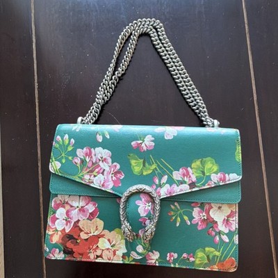 Gucci Blooms Floral Women's Leather Shoulder Bag Chain Strap Green Pink Red