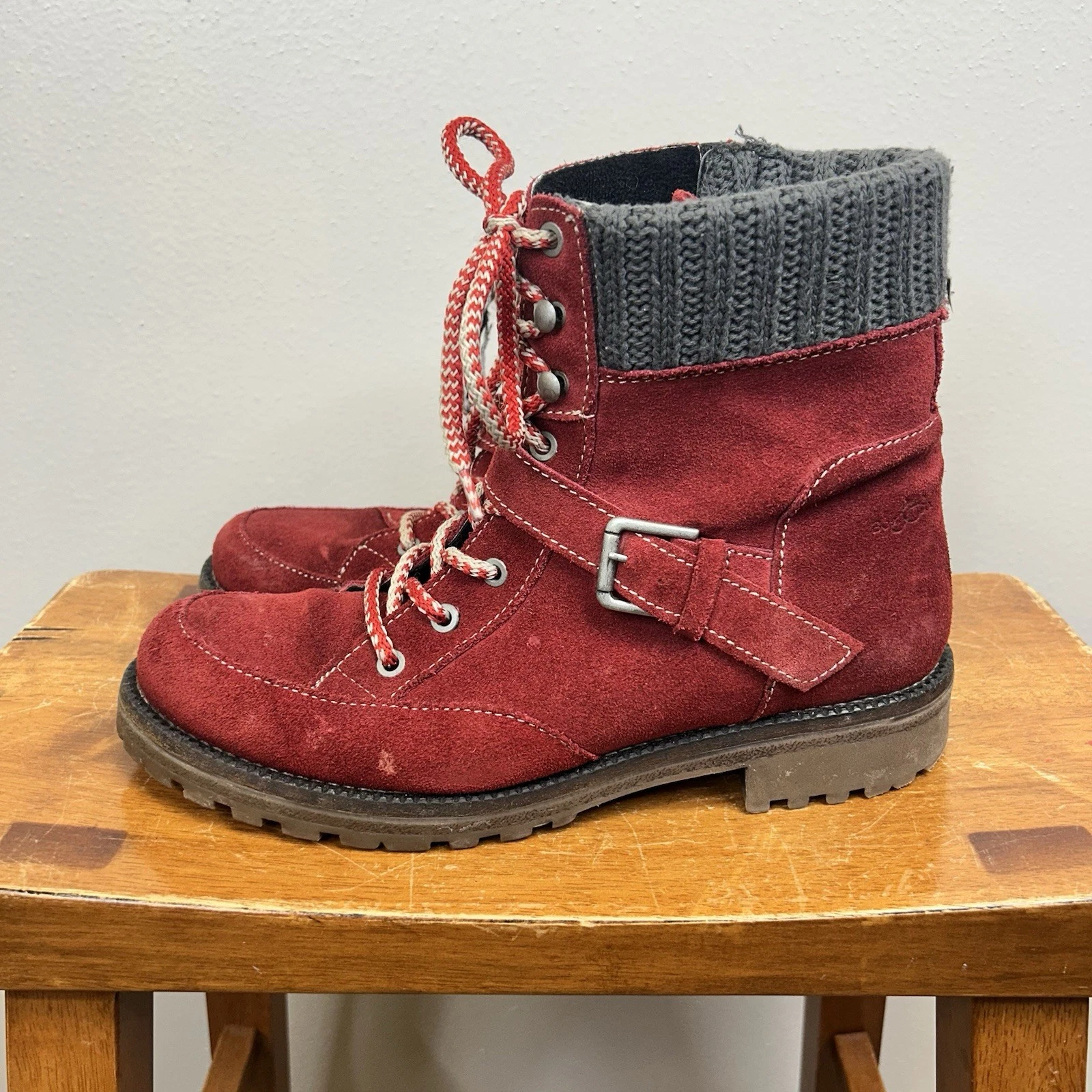 BOS & Co Women's Red Leather Lace Up Boots Size 41 9.5 10 Outdoor Hiking Camping