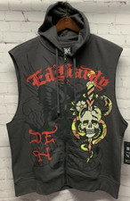 Ed Hardy Large Men's Full Zip Hooded Vest Sweatshirt NEW