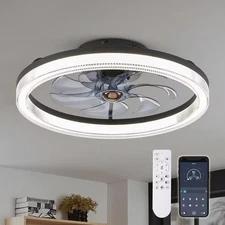 20 In. LED Indoor Black Low Profile Ceiling Fan with Dimmable Lighting Small Flu