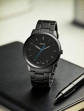 Fossil Minimalist Men's Quartz Watch Ultra Thin Black Stainless Steel Business L