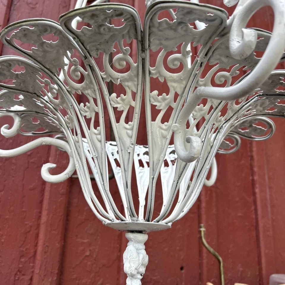 PAIR Antique Metal Wrought Iron Ornate French Victorian Hanging Basket Planter - Image 2 of 4