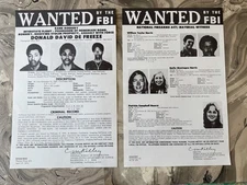2 FBI BULLETINS PATTY HEARST  70s REPRINT  10 1/2" X 16" SLA REVOLUTIONARY