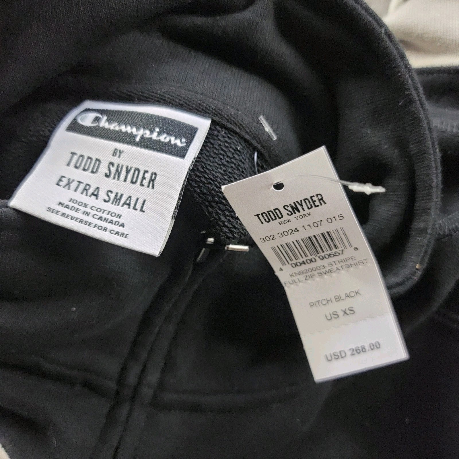 Todd Snyder x Champion Striped Full Zip Sweatshirt size XS Black NWT $268 image 9