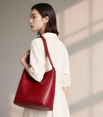 Zara Red Leather Hobo Shoulder Bag