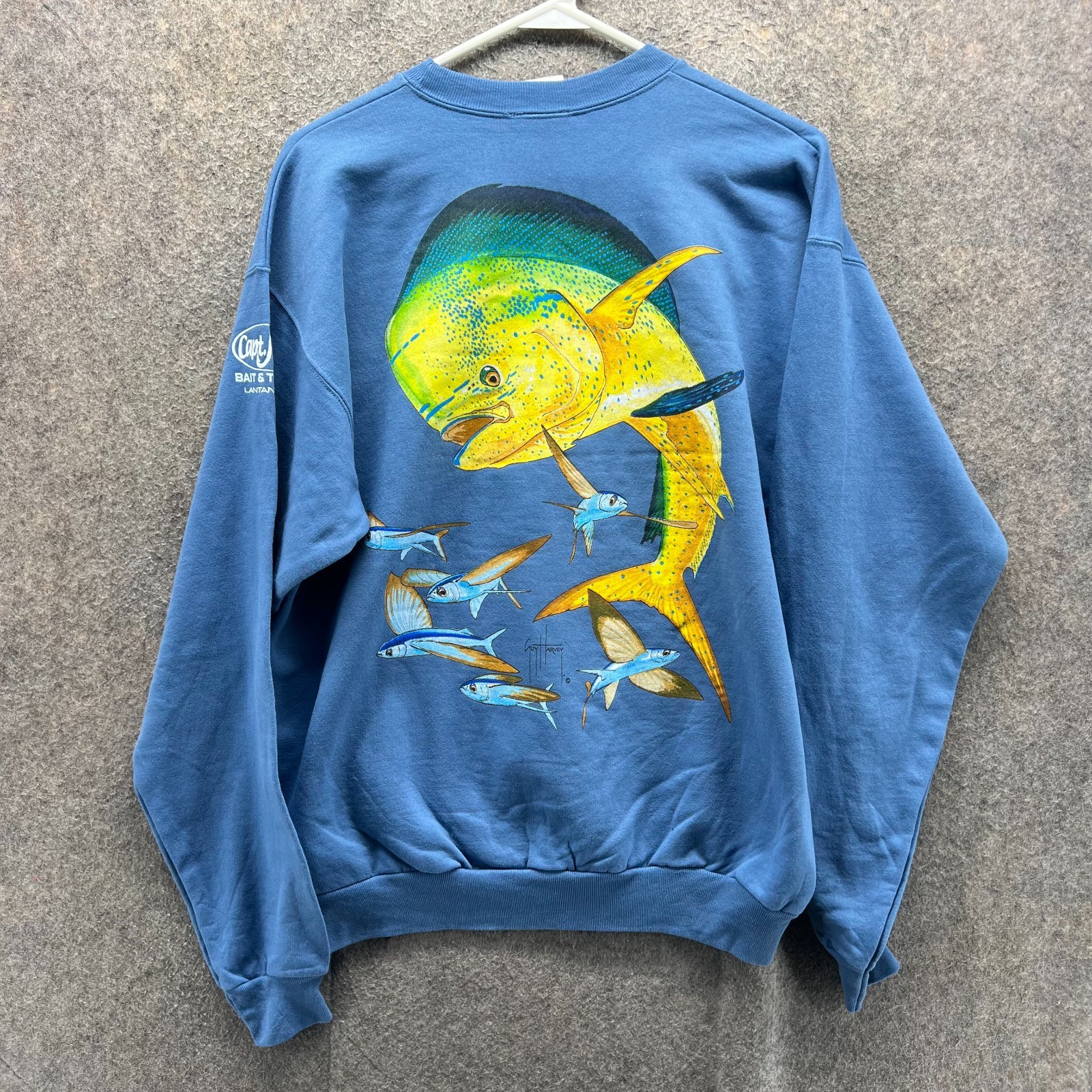 Guy Harvey Sweatshirt Men Medium Blue Bluewater Cotton Blend Pullover Crewneck