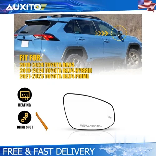 Right Passenger Mirror Glass Heated Blind Spot For Toyota RAV4 Hybrid 2019-2024