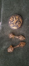 Damascene clip on earrings and matching broach