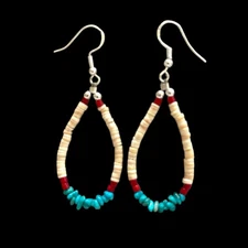NATIVE AMERICAN Turquoise & Coral Heishi Earrings