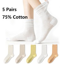 5 Pairs 75% Cotton Women's Ultrathin Mid Calf Socks Soft Breathable Summer Socks