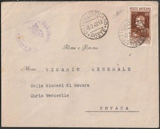 1942 13 FEB BUSTA PER NOVARA AFFRANCATA COL 80 C. "ESPOSIZIONE MONDIALE STAMPA"