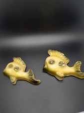 Cute Vintage Pair Of Hobbyist Green Anthromorphic Fish Wall Art With Chips MCM