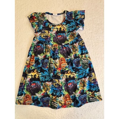 Harry Potter Hogwarts House Crest Flutter Sleeve Dress Kids Size 5-6T XL Multi