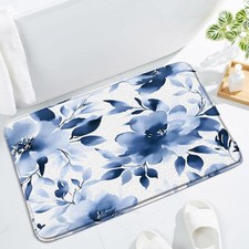 Blue Floral Bath Mat 17.7x29.5 Inch Watercolor Flower Absorbent Doormat Rug