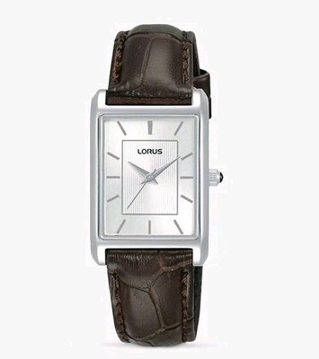 Lorus rechteckige Uhr Damen Zifferblatt braunes Lederarmband RG289VX9 UVP 59,99 £