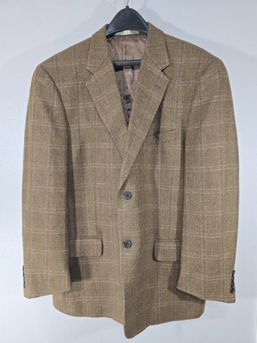 Joseph, Joseph Abboud Plaid Sport Coat 41R Brown Wool Cashmere Tweed Blazer GFT Vintage