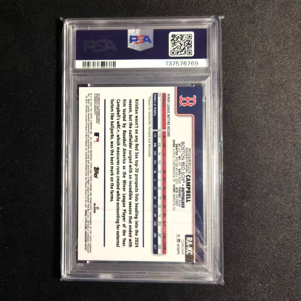 🔌IU 2025 TOPPS CHROME BASEBALL AUTO GOLD REF /50 RC KRISTIAN CAMPBELL PSA9 view 2