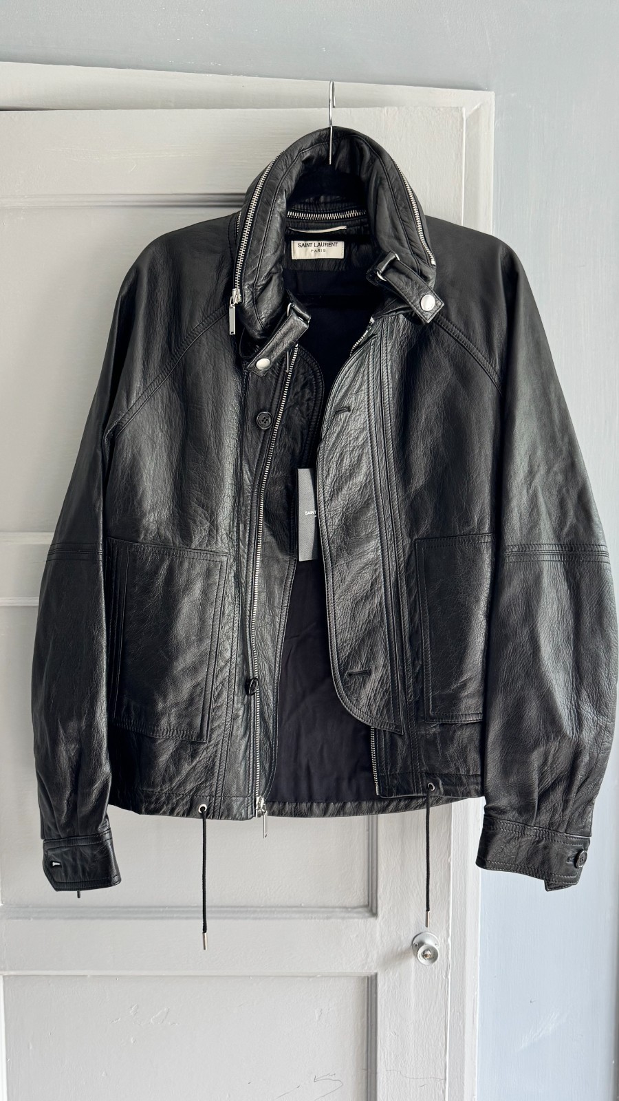 Giacca da motociclista Saint Laurent Paris nera FW17 in pelle Taglia 42 (S) £4400