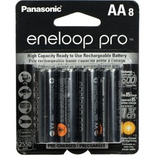 Panasonic Eneloop Pro AA 2550mAh Rechargeable NiMH Battery, 500 Recharge Cycles,