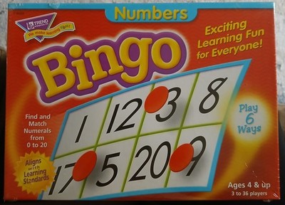 Trend Enterprises Numbers Bingo, Ages 4 & up, 3-36 Players. New, Sealed