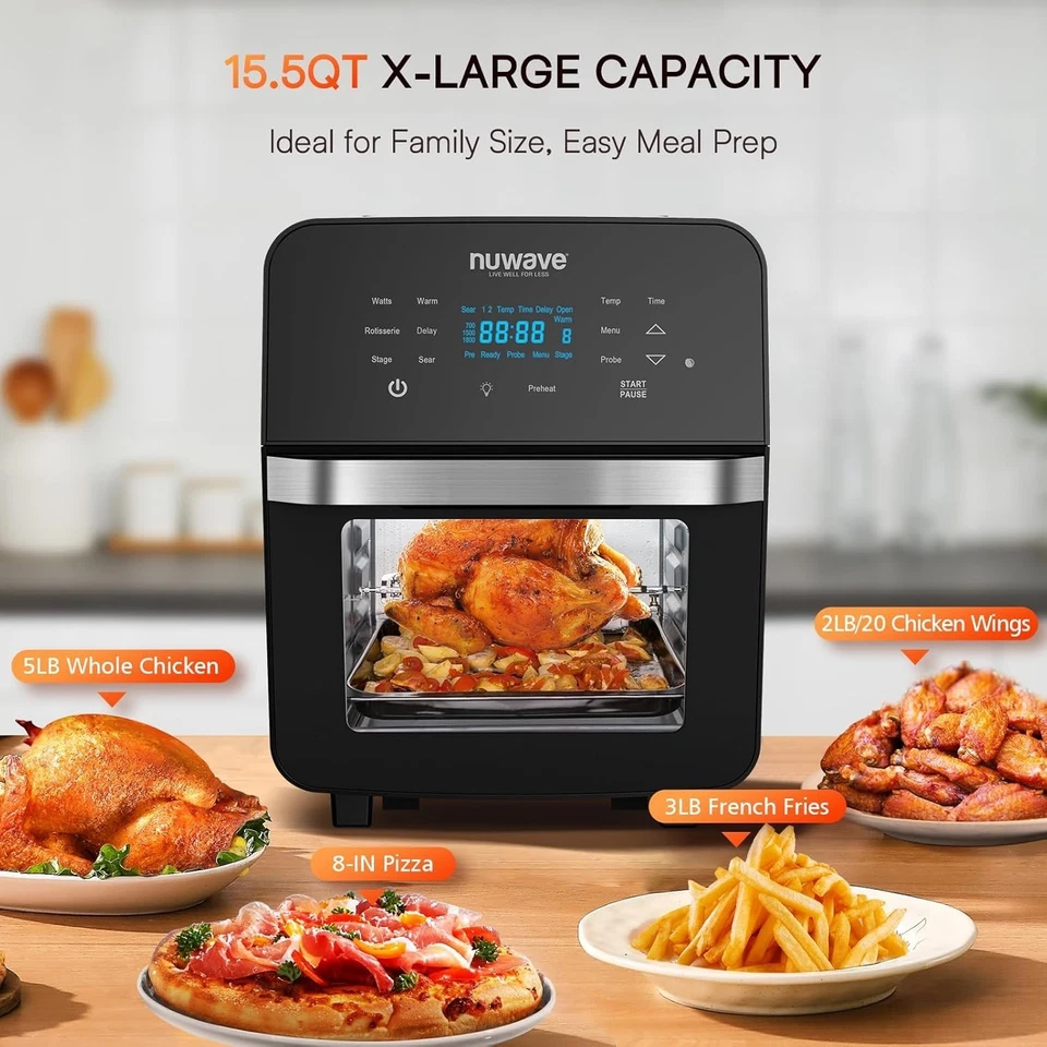 Nuwave Brio 15.5Qt 10-IN-1 Air Fryer Rotisserie Oven XL Family Size Roast Crisp - Image 2 of 4