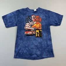 Vintage The Mountain Shirt Boys Large Blue Tie Dye USA Firefighter USA Made Y2K
