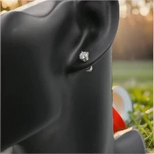 14k White Gold .96 1 CT Natural Round Diamond Solitaire Stud Earrings Pair