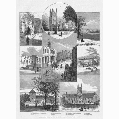 CROYDON & Addington Views Around the Area - Antique Print 1883