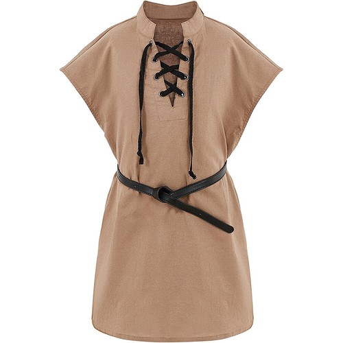 New Childrens Renaissance Pirate T-Shirt Medieval Sleeveless Lace Up Tops - Picture 4 of 20