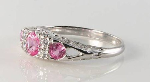 9K 9CT WHITE GOLD PINK SAPPHIRE DIAMOND BAND ETERNITY RING FREE SIZING - Picture 4 of 5